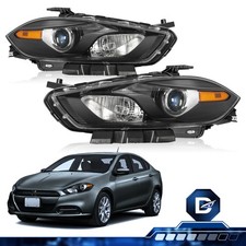 For 2013-2016 Dodge Dart Halogen Black Headlights Headlamps Replacement LH & RH picture