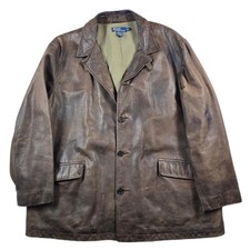 Vintage Polo Ralph Lauren Leather Car Coat Mens 2XL Brown Distressed Jacket picture