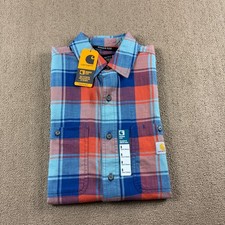 Carhartt Rugged Flex Short Sleeve Button Up Shirt Blue Orange Plaid Size S NWT picture