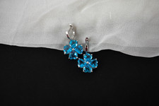 Natural Swiss Blue Topaz Flower Cluster Drop Earrings 925 Sterling Silver picture