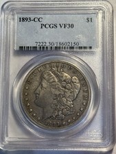 1893-CC $1 MORGAN DOLLAR - PCGS VF-30, PLEASING CARSON CITY picture