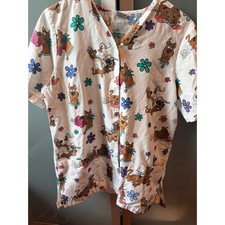 RARE Vintage 90s Scooby-Doo Get Well Wear Nurse Scrub Top Floral Cartoon Network picture