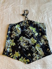 VTG Y2K Old Navy Silk-Like Halter Top Tropical Resort Euro Ring Handkerchief Hem picture