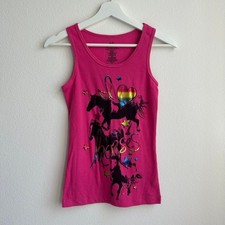Justice I Love Horses holographic Barbie pink ribbed graphic tank top girls 14 picture