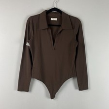 Aritzia Babaton Polo Long Sleeve Bodysuit Size Large Brown Minimalist picture