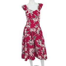 Vtg Royal Creations Floral Midi Dress Drop Waist Sweetheart Smocked Pinup Large picture