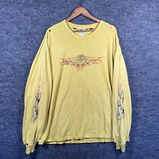 Vintage Harley Davidson Shirt Mens XL Yellow Long Sleeve Flames Thrashed Faded picture