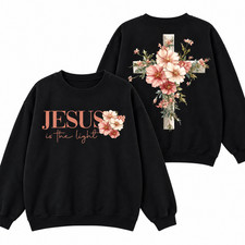 Jesus Is The Light T-Shirt Walk By Faith Floral Cross Christian Bible Verse Tee picture