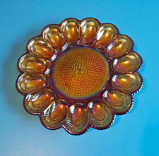 Vintage Indiana Glass Co. Amber Carnival Glass Hobnail Develed Egg Plate picture