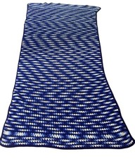 Vintage 1970s Blue White Afghan Granny Core Blanket Throw 41X82” picture