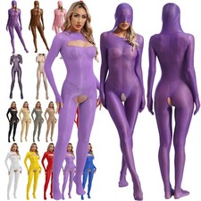 US~ Womens Oily Glossy Sheer Bodystocking Bodysuit Crotchless Catsuit Jumpsuit picture