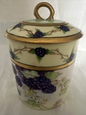 ANTIQUE RARE HAVILAND LIMOGES FRANCE SUGAR JAM  BLUE BERRIES/GOLD TRIMS JAR picture