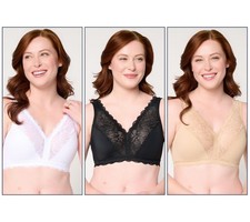 Breezies Soft Support Lace Wirefree Unlined Bra Set of 3 Basic 1X New picture