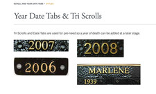 Bronze Cemetery Marker Date Tab, Grave Plaque Year Scroll picture