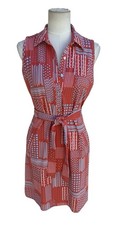 J McLaughlin Womens Medium Red Geometric Print Sleeveless Shirt Dress Belted picture