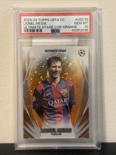 2023-24 Topps UEFA Ultimate Stage CHR Lionel Messi PSA 10 Orange Refractor 16/25 picture