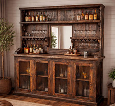 Old West Rustic Bar Hutch with Wine Glass Storage & Display Shelves - Backbar picture