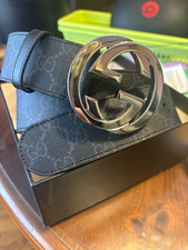 Gucci Men's Black GG Logo Belt Interlocking Double G Buckle Size 38 1.5