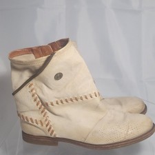 A.S.98/Airstep Bootie Cream/Tan Leather Ankle Biker Boots Women 41/~US 10 Slouch picture