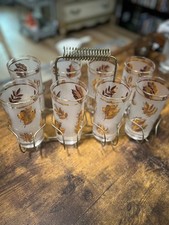 Vintage Libbey Silver Maple Leaf Frosted Drinking Glasses Set 4 MCM 5.5