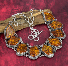 Designer Natural Baltic Amber Gemstone 925 Sterling Silver Necklace Jewelry picture
