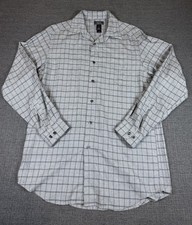 Crazy Horse Claiborne Men’s M Gray Plaid Long Sleeve Rayon Button Up Shirt picture