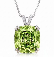 RARE 15.75 Ct Pridot Green Diamond Solitaire Necklace, Amazing Shine, FREE Studs picture