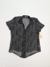 Coldwater Creek Women's Top Size L 14 Black Print Sheer Button-Up NEW picture