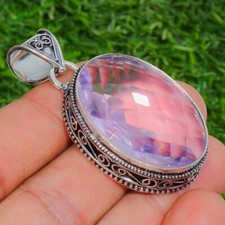 Pink Morganite Gemstone Handmade 925 Sterling Silver Jewelry Oval Cut Pendant picture