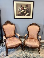 Victorian Rosewood Parlor Chairs, Matching Upholstery. Newly Cleaned picture