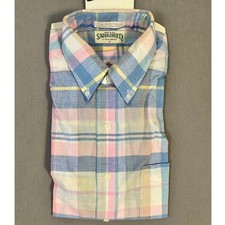 Vintage Saddlebred Shirt Medium Cotton Madras Plaid Blue Pink Made in USA NWT picture