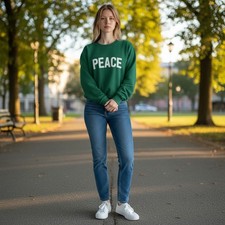 Spiritual Gangster Green Peace Graphic Crew Neck Sweater Size M Made in USA picture