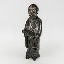 Antique Chinese Qing Dynasty 18-19th Century Bronze Arhat Statue Gold Eyes picture