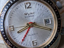 Vintage 1970's Wyler Lifeguard '3300-1162 D' Alarm Watch w/Dual Signed Crowns picture