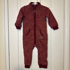 Carter’s Baby Boy Fleece Romper 18M Lion Print Full Zip One Piece Red picture