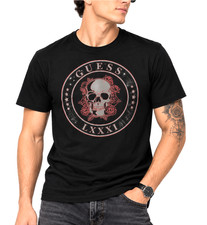 GUESS Men's Small Black Graphic T-Shirt Skull Roses Rhinestone Embellished NWT picture