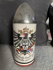 Antique German Military 1L Beer Stein 1914 Pewter Helmet Lid Iron Cross Eagle picture