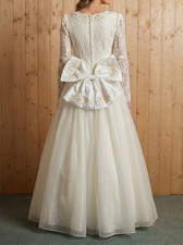 VTG Jessica McClintock Wedding Dress 8 Lace Gown Ivory 80s REMOVABLE BOW / VEIL picture