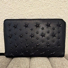 Jimmy Choo Black Stars Zip-Around Wallet/ Organizer Credit Card Slots w/ Zipper picture