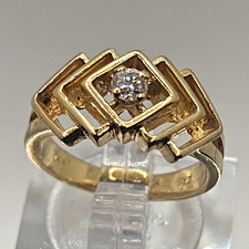 14K Yellow Gold Vintage Round Diamond Prong Ring Size 7 3mm GIA Cert picture