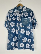 USMC Hawaiian Shirt Mens Size M Made In USA Semper Fidelis Marine Corps Aloha picture