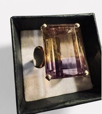14k Yellow Gold 6 Carat Faceted Emerald Cut  Ametrine Ring Sz 9 VTG 8.5 Gr VTG picture