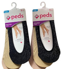 PEDS 6 PAIR 2 Packs Sparkle Ultra Low Liner Socks, Gel Tab Heel, Shoe Size 8-12 picture