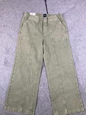 Gap Pull On Pants Womens L Green Denim Straight Leg Elastic Waist Preppy NWT picture