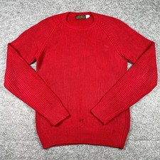 VTG Eddie Bauer Sweater Mens LT Red Shaker Knit Cotton Crew Neck Pullover 90s picture