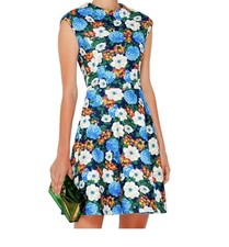 Carven Multi Floral ￼ Fit And Flare Mini Slimming Scuba Dress Size Small picture