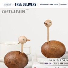 Nordic Teak Wood Egg Bird Figurine Ostrich Sculpture Home Decor Gift picture