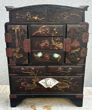 Antique Japanese Meiji Kodansu Lacquer Cabinet Birds Flowers 10 Drawer 16” picture