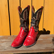 Vintage Justin 6019 Python Snakeskin Cowboy Boots | USA Made | Red | Men's 9.5 D picture