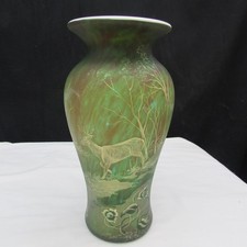 Fenton Green Overlay GSE DAVE FETTY OOAK JK SPINDLER Hand Painted Vase 2011 W422 picture